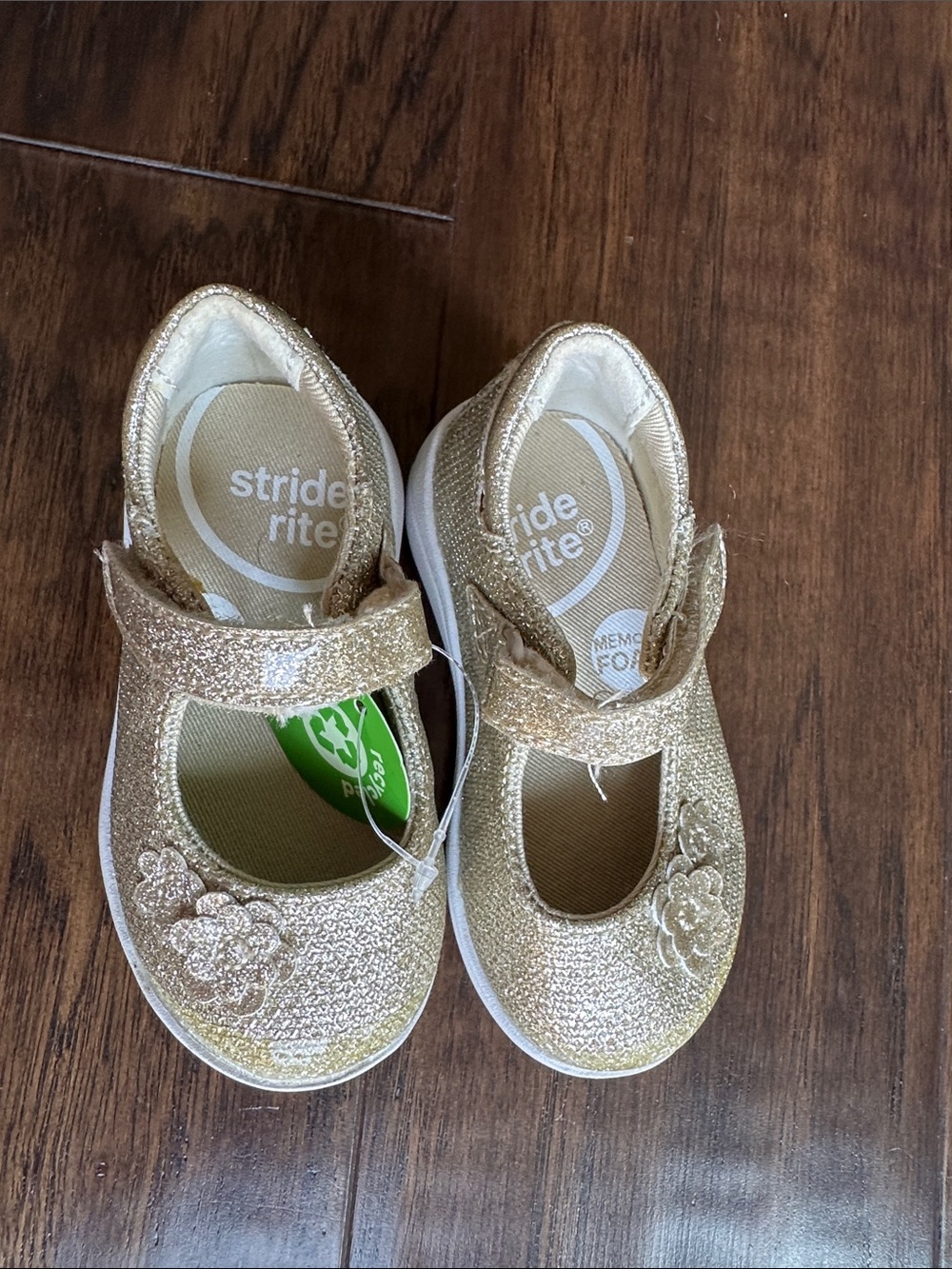 Stride Rite Girls Gold Glitter Mary Jane Hook-and-Loop Shoes